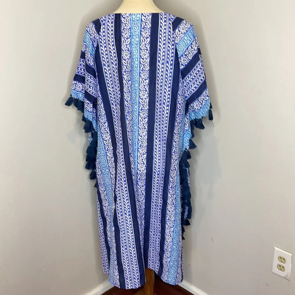 NWT Roller Rabbit Blue Striped and Patterned Tassel Caftan, Size M/L‎ - Picture 3 of 10